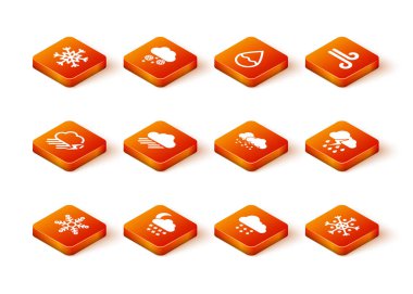 Kar Tanesi Bulutu 'nu kar ve ay yağmuru yıldırımı ve ikonu ile ayarla. Vektör.