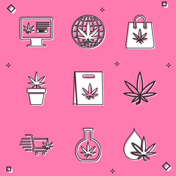 Set Online Vásárlás Marihuána Legalizálja Bevásárlótáska Marihuána Növény Pot Vagy — Stock Vector