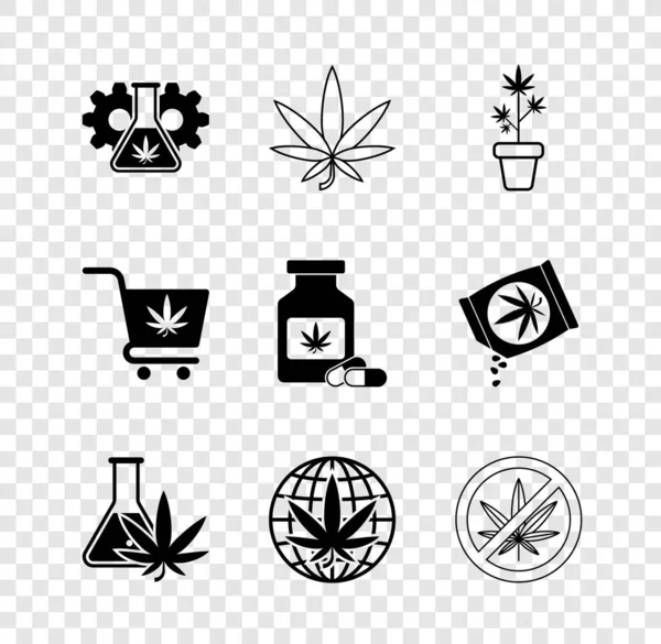 Set Tube Essai Avec Marijuana Plante Marijuana Feuilles Cannabis Pot — Image vectorielle