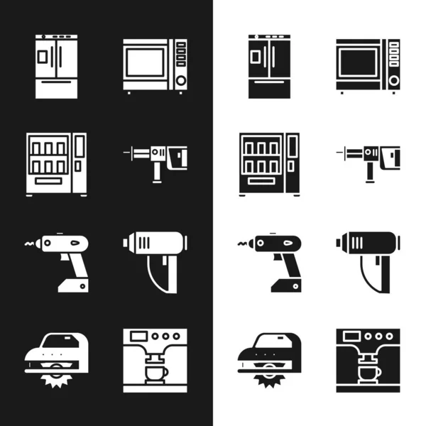 Állítsa Rotary Kalapács Fúrógép Automata Hűtőszekrény Mikrohullámú Sütő Elektromos Vezeték — Stock Vector