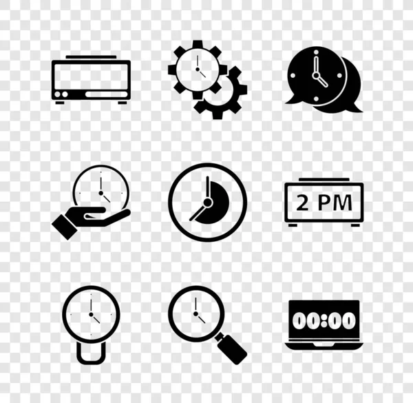 Definir Despertador Digital Gerenciamento Tempo Bolha Fala Relógio Ampliação Vidro —  Vetores de Stock