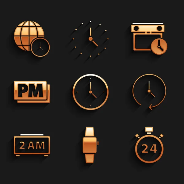 Imposta Orologio Smartwatch Cronometro Ore Sveglia Digitale Calendario Icona Dell — Vettoriale Stock