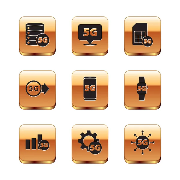 Set Server 네트워크 Set Mobile Sim Card Location Icon Vector — 스톡 벡터