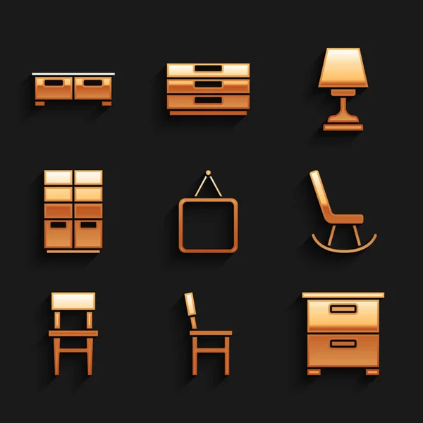 Set Spegel Stol Möbler Nattduksbord Fåtölj Garderob Bordslampa Och Lådor — Stock vektor