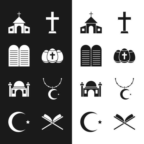 Set Easter Egg Commandments Church Building Christian Cross Muslim Mosque — Stock Vector