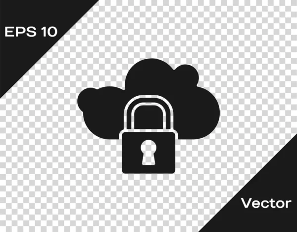 Black Cloud ícone de bloqueio de computação isolado em fundo transparente. Segurança, segurança, proteção conceito. Protecção de dados pessoais. Ilustração vetorial — Vetor de Stock