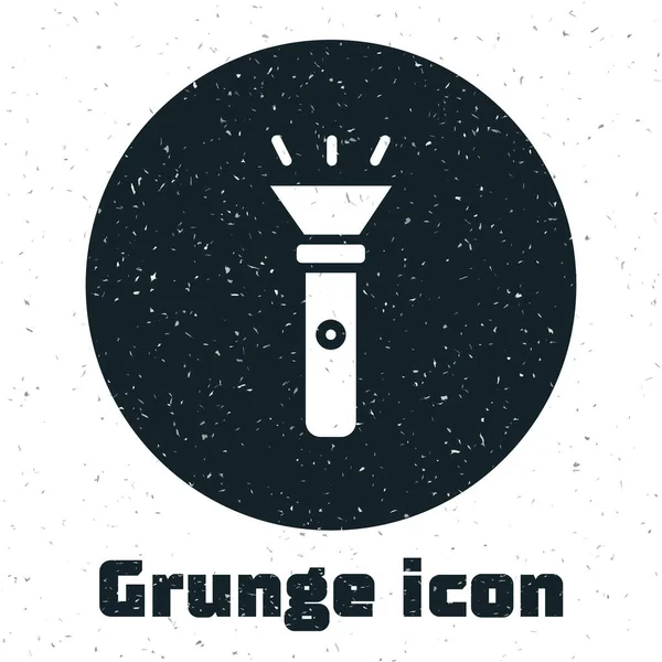 Grunge Flashlight simgesi beyaz arkaplanda izole edildi. Tek renkli klasik çizim. Vektör — Stok Vektör