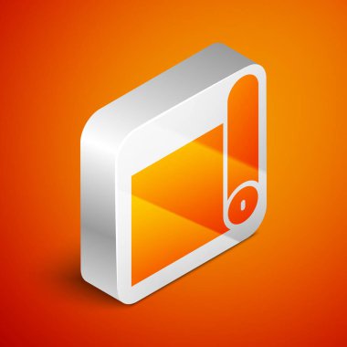 Isometric Fitness mat roll icon isolated on orange background. Yoga mat rolled. Sport equipment. Silver square button. Vector