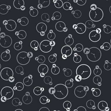 Gri Saat simgesi, siyah arkaplanda kusursuz desen izole etti. Zaman sembolü. Vektör