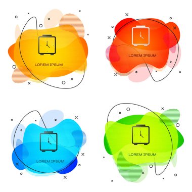 Siyah Alarm saat simgesi beyaz arkaplanda izole edildi. Uyan, kalk konsepti. Zaman işareti. Sıvı şekilli soyut pankart. Vektör