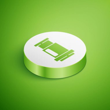 Isometric Aeropress coffee method icon isolated on green background. Device for brewing coffee. White circle button. Vector