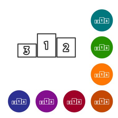 Black line Business podium icon isolated on white background. Employee nomination sign. Person award symbol. Set icons in color circle buttons. Vector