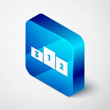 Isometric Business podium icon isolated on grey background. Employee nomination sign. Person award symbol. Blue square button. Vector