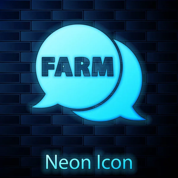 Leuchtende Neon-Sprechblase mit Text Farm Symbol isoliert auf Backsteinwand Hintergrund. Vektor — Stockvektor