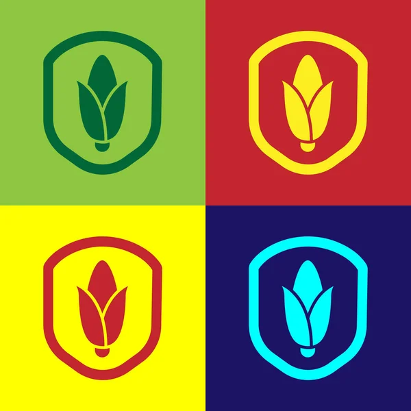 Pop art Shield corn icon isolated on color background. Security, safety, protection, privacy concept. Vector — Stockvector