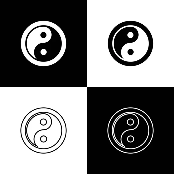 黒と白の背景に孤立調和とバランスアイコンの陰陽シンボルを設定します。ベクトル — ストックベクタ