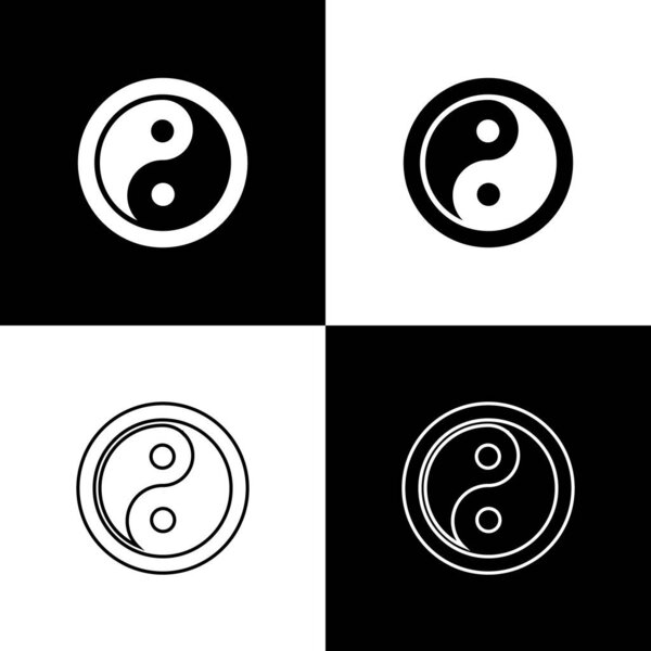 Set Yin Yang symbol of harmony and balance icon isolated on black and white background. Vector