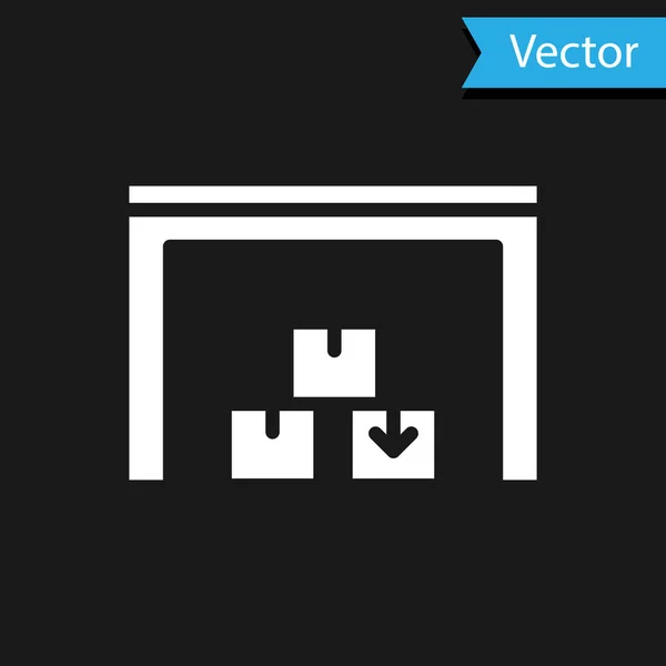 Witte Pakhuis pictogram geïsoleerd op zwarte achtergrond. Vector — Stockvector