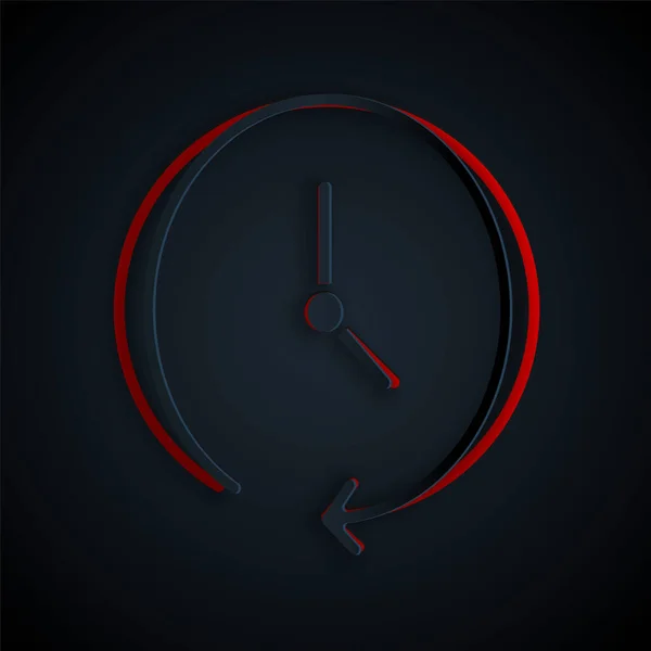 Папір вирізає піктограму годинника ізольовано на чорному тлі. Символ часу. Стиль паперового мистецтва. Векторні — стоковий вектор
