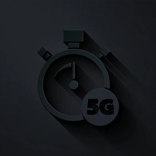 Řez papíru Koncept digitálního rychloměru s ikonou 5G izolovanou na černém pozadí. Technologie vysokorychlostního připojení globální sítě. Papírový styl. Vektor — Stockový vektor