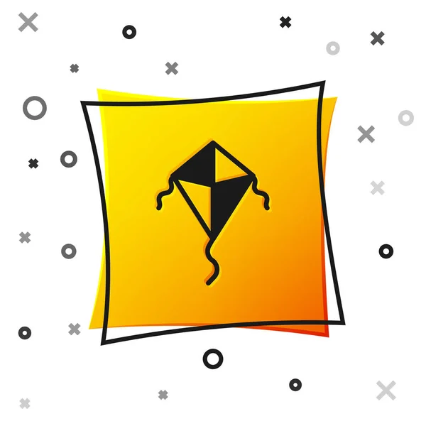 Schwarzer Drachen Symbol isoliert auf weißem Hintergrund. gelber quadratischer Knopf. Vektor — Stockvektor