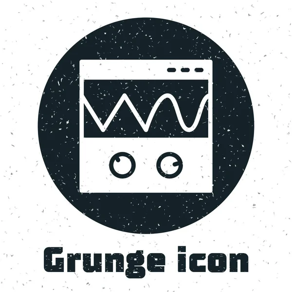 Grunge Oszilloskop Messsignalwellen-Symbol isoliert auf weißem Hintergrund. Monochrome Vintage-Zeichnung. Vektor — Stockvektor