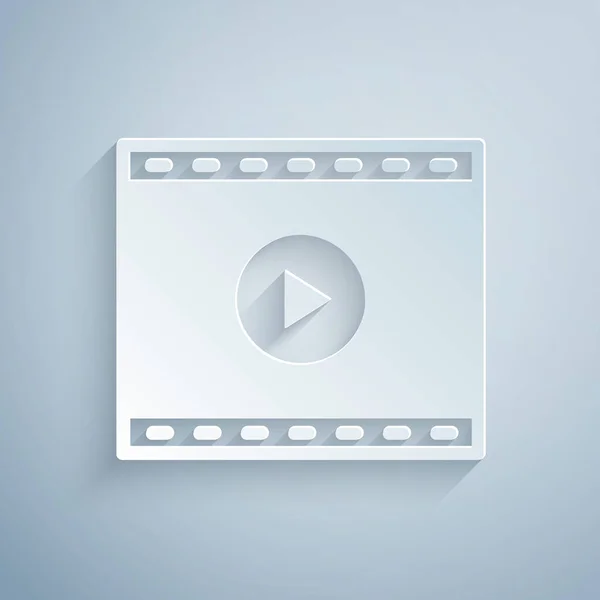 Обрізаний папір Онлайн грати відео значок ізольовано на сірому фоні. Фільм з ігровим знаком. Стиль паперового мистецтва. Векторні — стоковий вектор