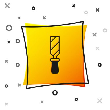 Black Rasp metal file icon isolated on white background. Rasp for working with wood and metal. Tool for workbench, workshop. Yellow square button. Vector