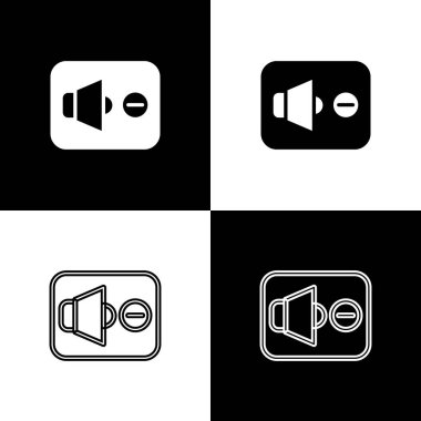 Hoparlör sessiz simgesini siyah beyaz arkaplanda izole et. Ses simgesi yok. Ses Kapalı sembolü. Vektör