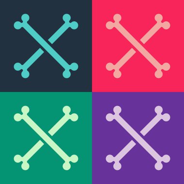 Pop Art, insan kemiklerini çaprazladı. Renk arkaplanında izole edilmiş. Vektör