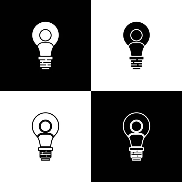 Set Human head with lamp bulb icon isolated on black and white background. Vector — Stock Vector