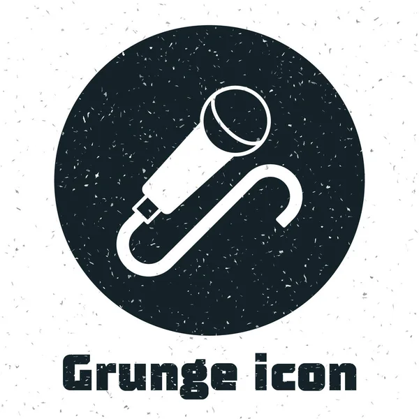 Icône Grunge Microphone isolé sur fond blanc. Sur micro micro radio. Signal haut-parleur. Dessin vintage monochrome. Vecteur — Image vectorielle
