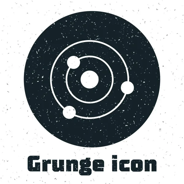 Grunge Solarsystem Ikone isoliert auf weißem Hintergrund. umkreisen die Planeten den Stern. Monochrome Vintage-Zeichnung. Vektor — Stockvektor