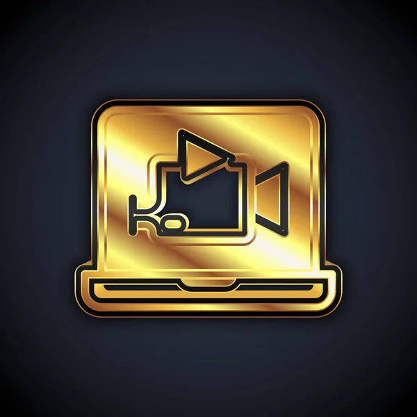 Gold Online jugar icono de vídeo aislado sobre fondo negro. Película de tira con señal de juego. Vector — Vector de stock