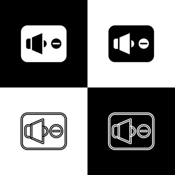 Définir haut-parleur icône muette isolé sur fond noir et blanc. Pas d'icône sonore. Volume Off symbole. Vecteur — Image vectorielle