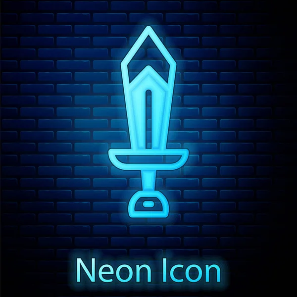 Glowing neon Sword for game icon isolated on brick wall background. Vector — Stock Vector