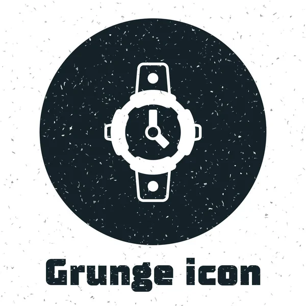 Grunge Duiken horloge pictogram geïsoleerd op witte achtergrond. Duiken onder water apparatuur. Monochrome vintage tekening. Vector — Stockvector