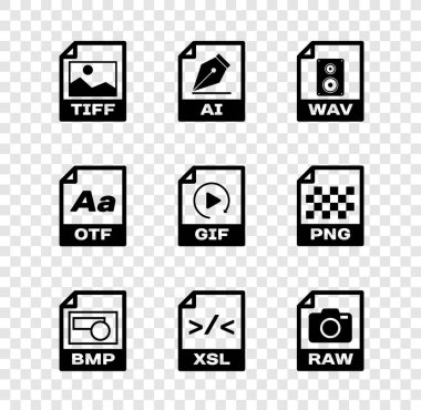 TIFF dosya belgesini, AI, WAV, BMP, XSL ve HAM simgesini ayarla. Vektör