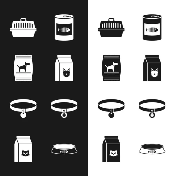 Set Bag of food for dog, , Pet carry case, Canned cat, Collar and Cat collar icon. Vector — Image vectorielle