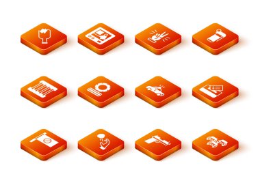 Protesto, Hooligan 'ın ateş ettiği taşlar, cezaevi penceresi, yanan lastikler, tabanca ya da tabanca, polis arabası ve teşhirci, trafik sıkışıklığı ve oy sandığı ikonu. Vektör