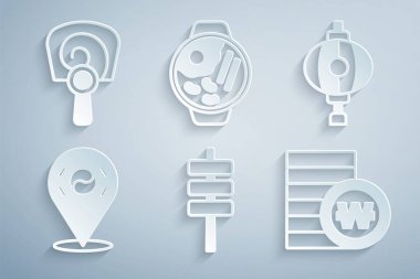 Kore yemeği tokpokki, fener, Güney Bölgesi para, Ramen ve el fan ikonu kazandı. Vektör