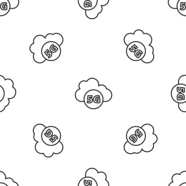 Gri çizgi Cloud 5G yeni kablosuz internet kablosuz kablosuz bağlantı simgesi beyaz arka planda izole edilmiş. Küresel ağ yüksek hızlı bağlantı veri oranı teknolojisi. Vektör