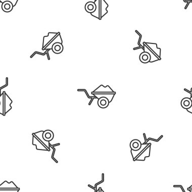 Kirli ikonlu gri çizgili El Arabası beyaz arka planda izole edilmiş kusursuz desen. Alet edevat. Tarım arabası tekerlek çiftliği. Vektör