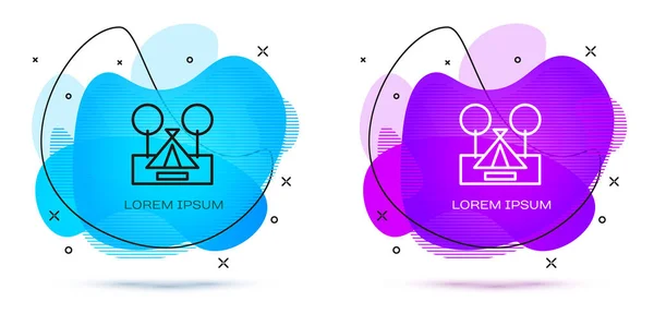 रेखा पर्यटक तम्बू प्रतीक सफेद पृष्ठभूमि पर अलग है। कैम्पिंग प्रतीक। तरल आकार के साथ बैनर निकालें। सदिश — स्टॉक वेक्टर