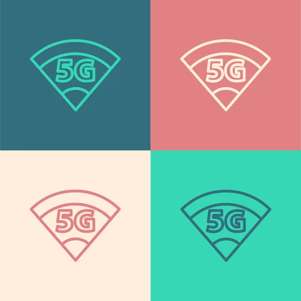 Pop art line 5G new wireless internet wifi connection icon isolated on color background. Global network high speed connection data rate technology. Vector — Stock Vector