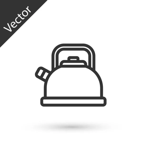 Linha cinza Kettle com alça ícone isolado no fundo branco. Ícone de bule. Vetor — Vetor de Stock