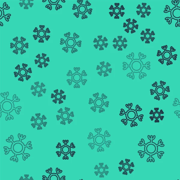 Linea nera icona fiocco di neve isolato modello senza soluzione di continuità su sfondo verde. Vettore — Vettoriale Stock