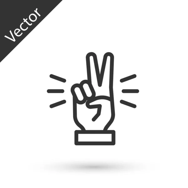 그레이 라인 핸드는 흰색 배경에 분리 된 두 개의 손가락 아이콘을 보여 줍니다. 승리의 손짓. Vector — 스톡 벡터