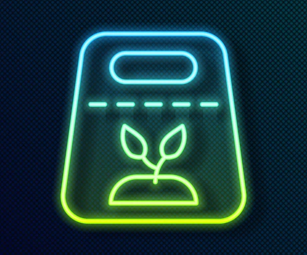 Linha de néon brilhante Pacote cheio de sementes de um ícone específico da planta isolado no fundo preto. Vetor — Vetor de Stock