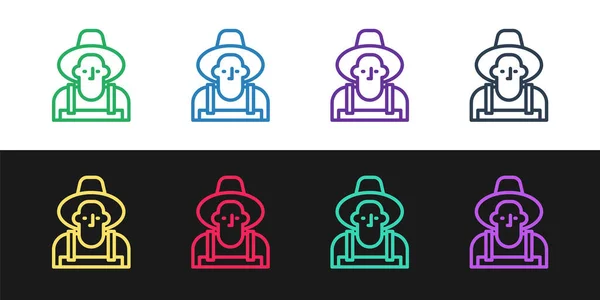 Defina a linha Farmer no ícone do chapéu isolado no fundo preto e branco. Vetor —  Vetores de Stock